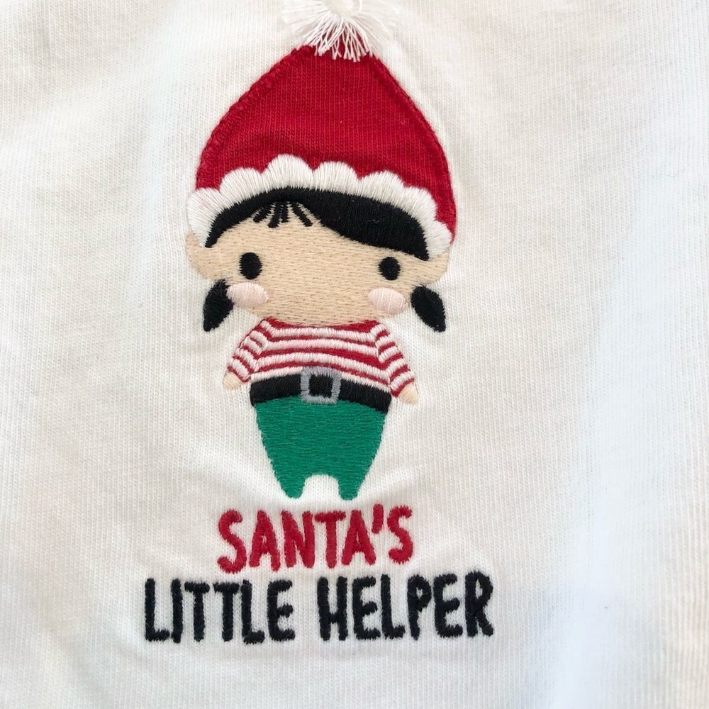 12M Baby Girl Gymboree Santa’s Little Helper Long Sleeve White Onesie - Picture 3 of 11